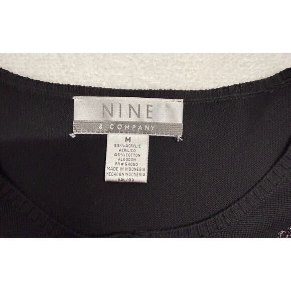 Women Nine & Company Embroidered Black Cardigan Button Sweater Medium Floral - Picture 2 of 6